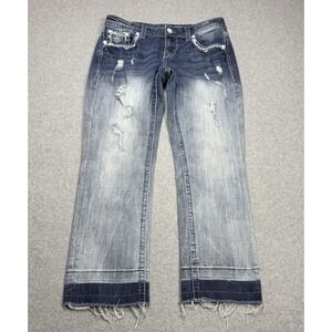 Grace In LA Jeans Womens Size 27 (29x26) Lowrise Capri Distrsssed Studded Flair